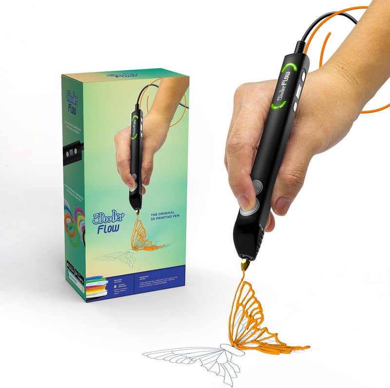 3Doodler Flow 3D Printing Pen for Teens, Adults & Creators! - Black - with Free Refill Filaments + Stencil Book + Getting Started Guide - Image 1
